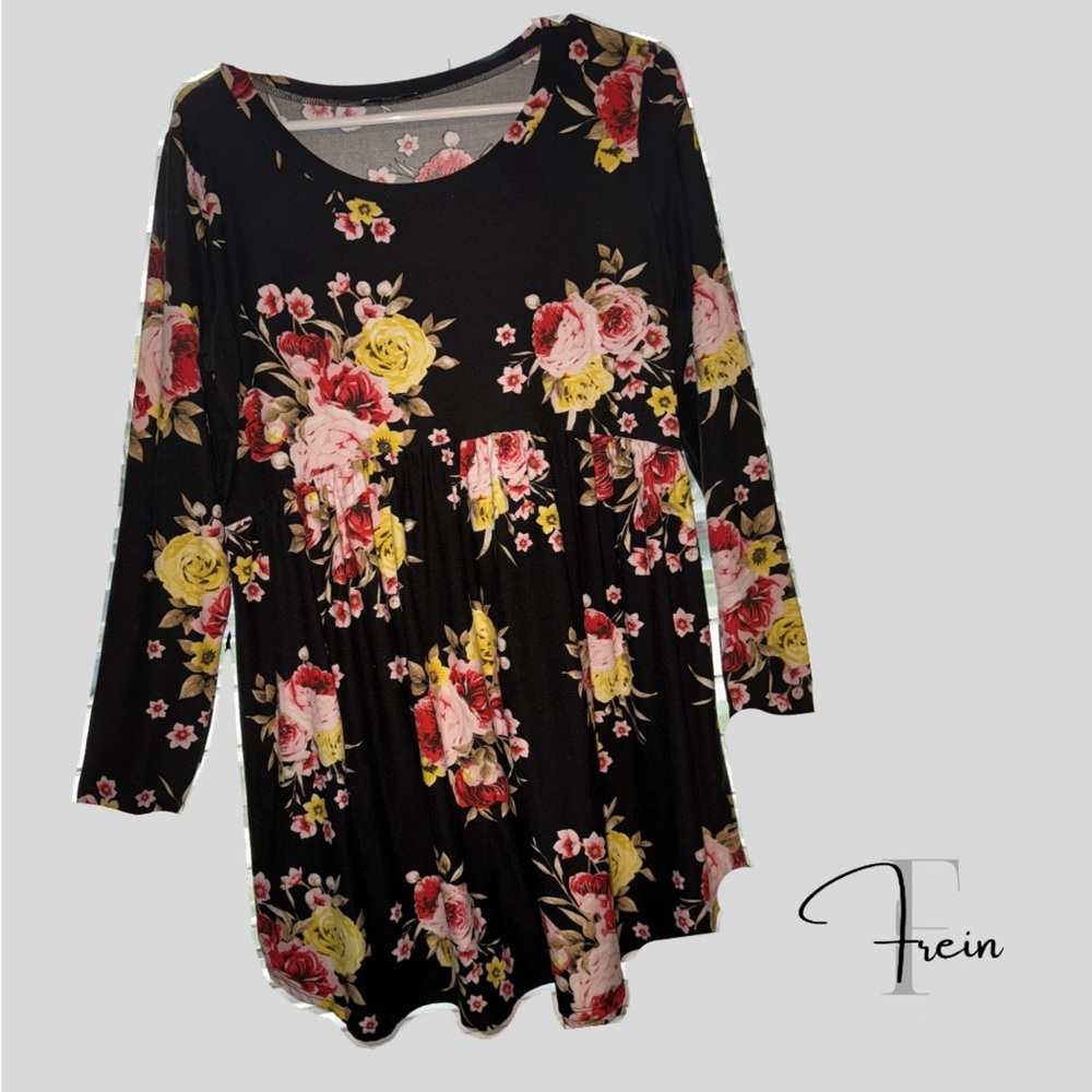 Butter Soft Fabric Black Floral Boutique Babydoll Tunic